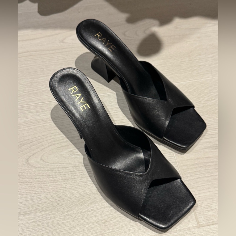 RAYE Black Leather Mules